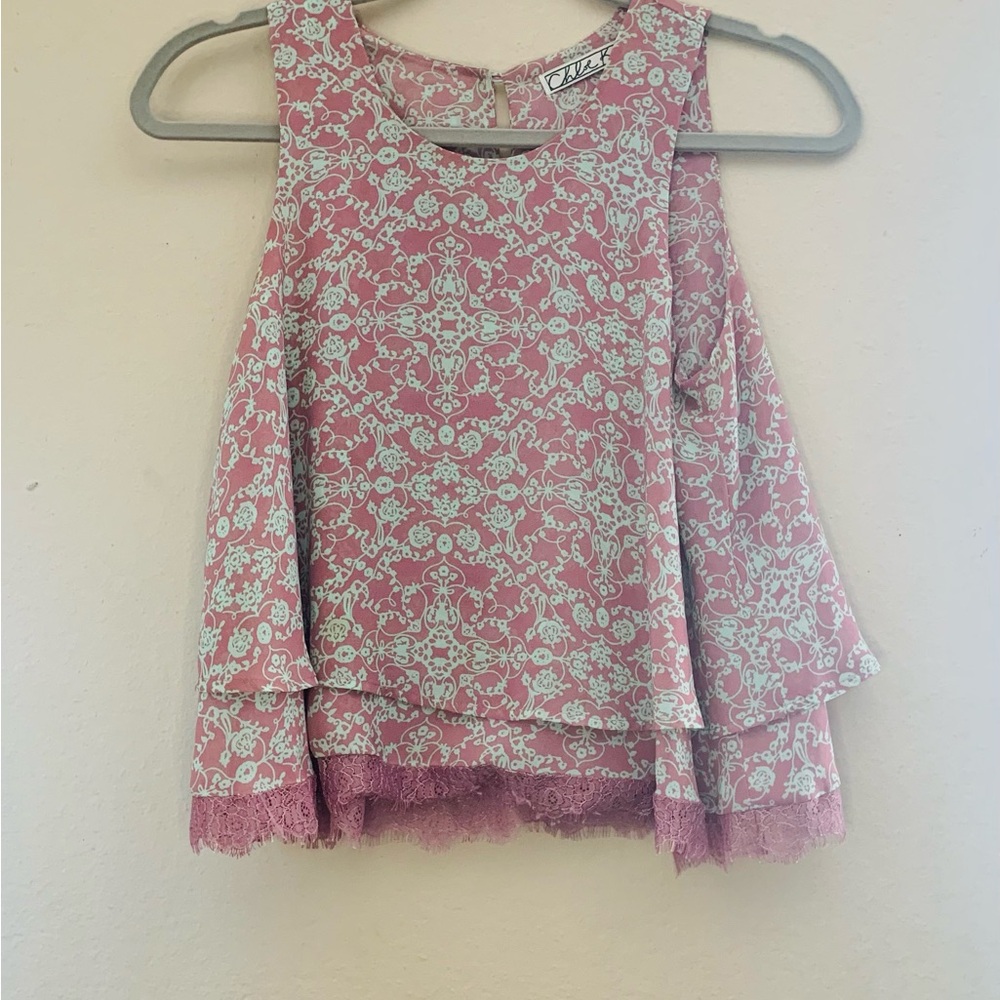 Chloe K Pink and White Floral Layered Lace Summer Tank Top